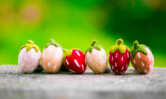 Felted Wool Strawberries Catnip Cat Toy Trio