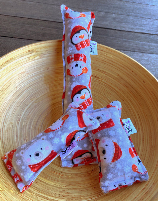 Flannel Kitty Nip Kicker Catnip Toy Bundle Buddies Penguins and Bears Gray - 2 Sizes!