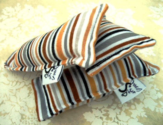 Flannel Mini Kitty Nip Kicker Catnip Cat Toy in Brown Pajama Stripe