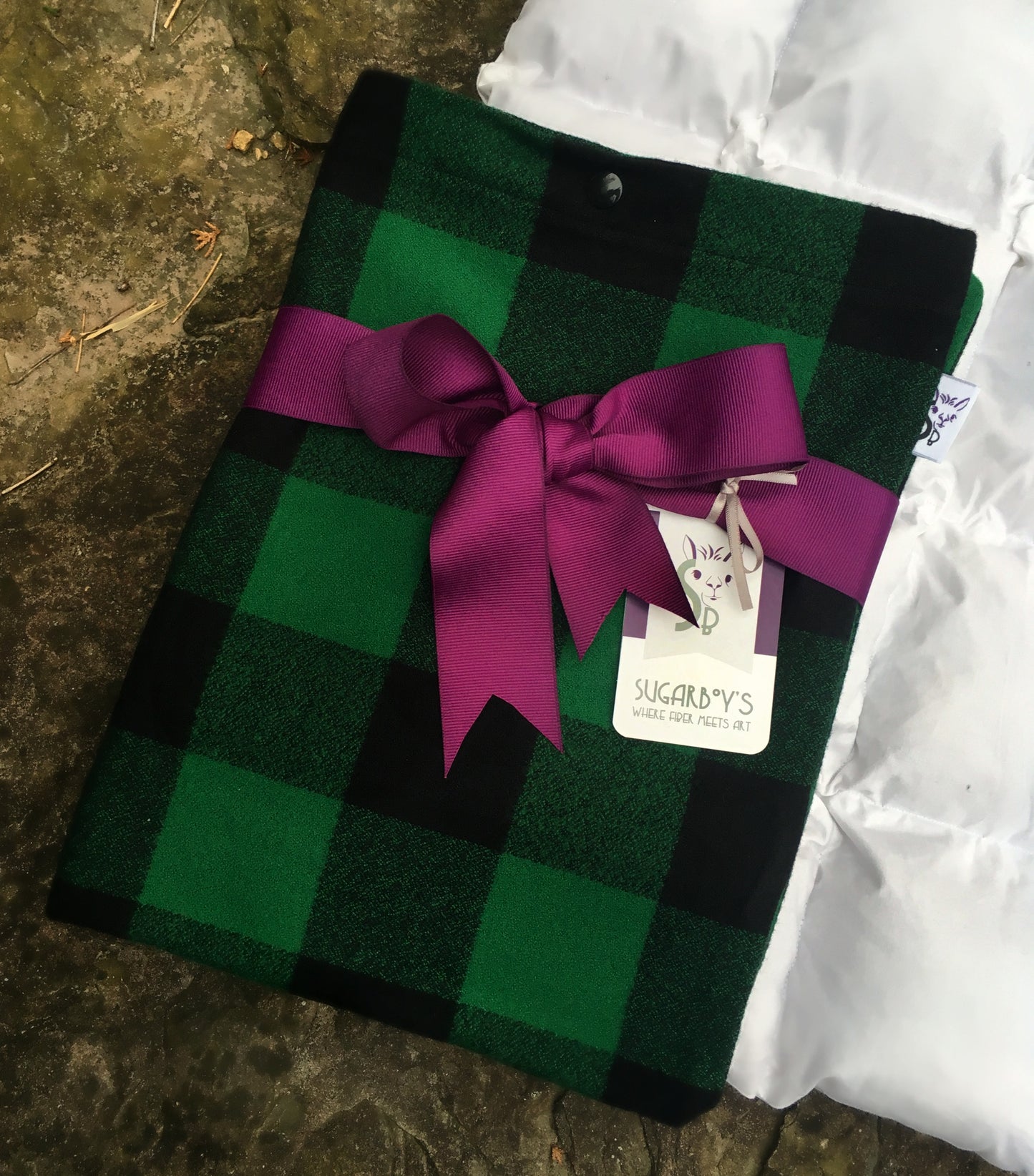 Paca Pet Pouf Pet Bed Flannel Green Buffalo Check Plaid Cover