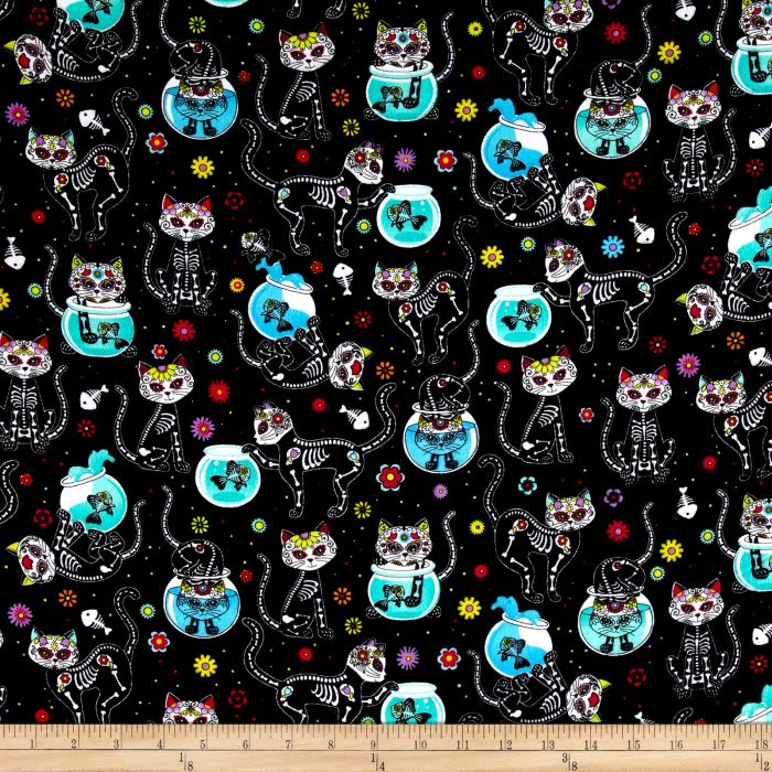 Flannel Kitty Nip Kicker Catnip Toy in Black Cat Skeleton