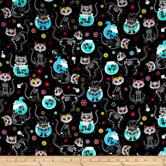 Flannel Kitty Nip Kicker Catnip Toy in Black Cat Skeleton