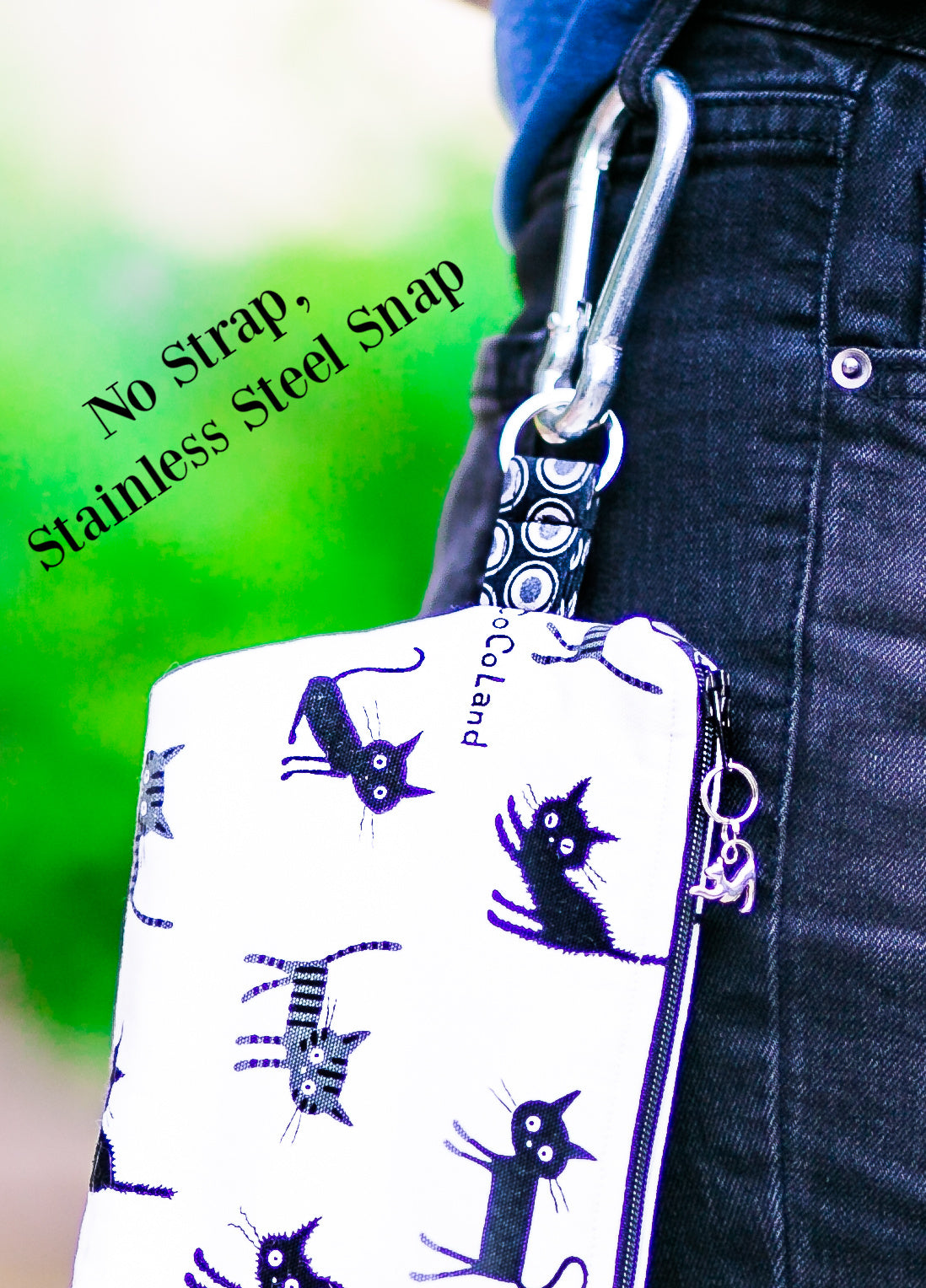 Cosmetic Bag Dog Leash Bag Wristlet Purse with Foodsafe Waterproof Lining Tiny Coffee Cats in Espresso