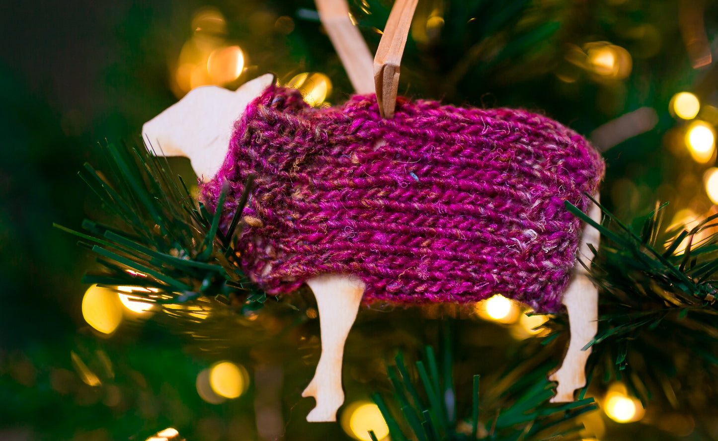 Holiday Decorations Ornaments Family of Sheep in Handknit Sweaters