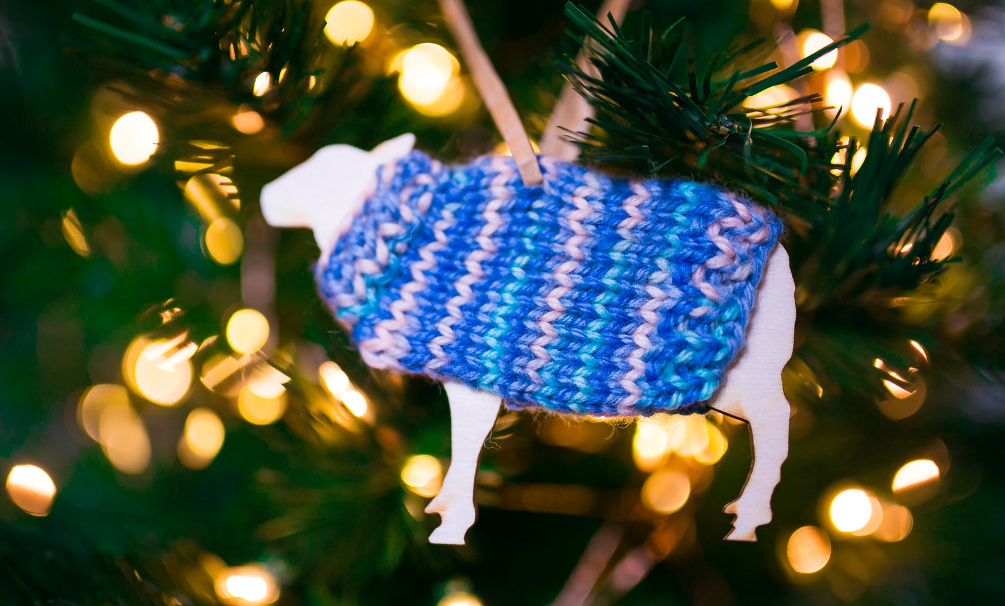 Holiday Decorations Ornaments Family of Sheep in Handknit Sweaters