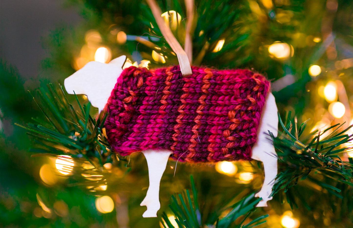 Holiday Decorations Ornaments Family of Sheep in Handknit Sweaters