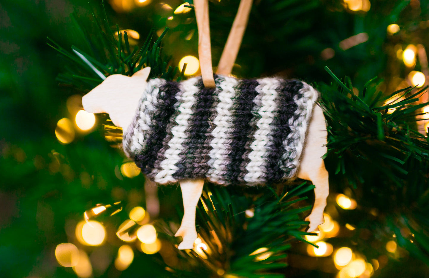 Holiday Decorations Ornaments Family of Sheep in Handknit Sweaters