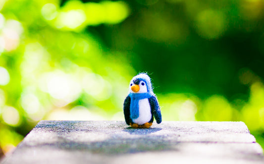 Felted Wool Penguin Cat Toy in Blue - With or Without Catnip