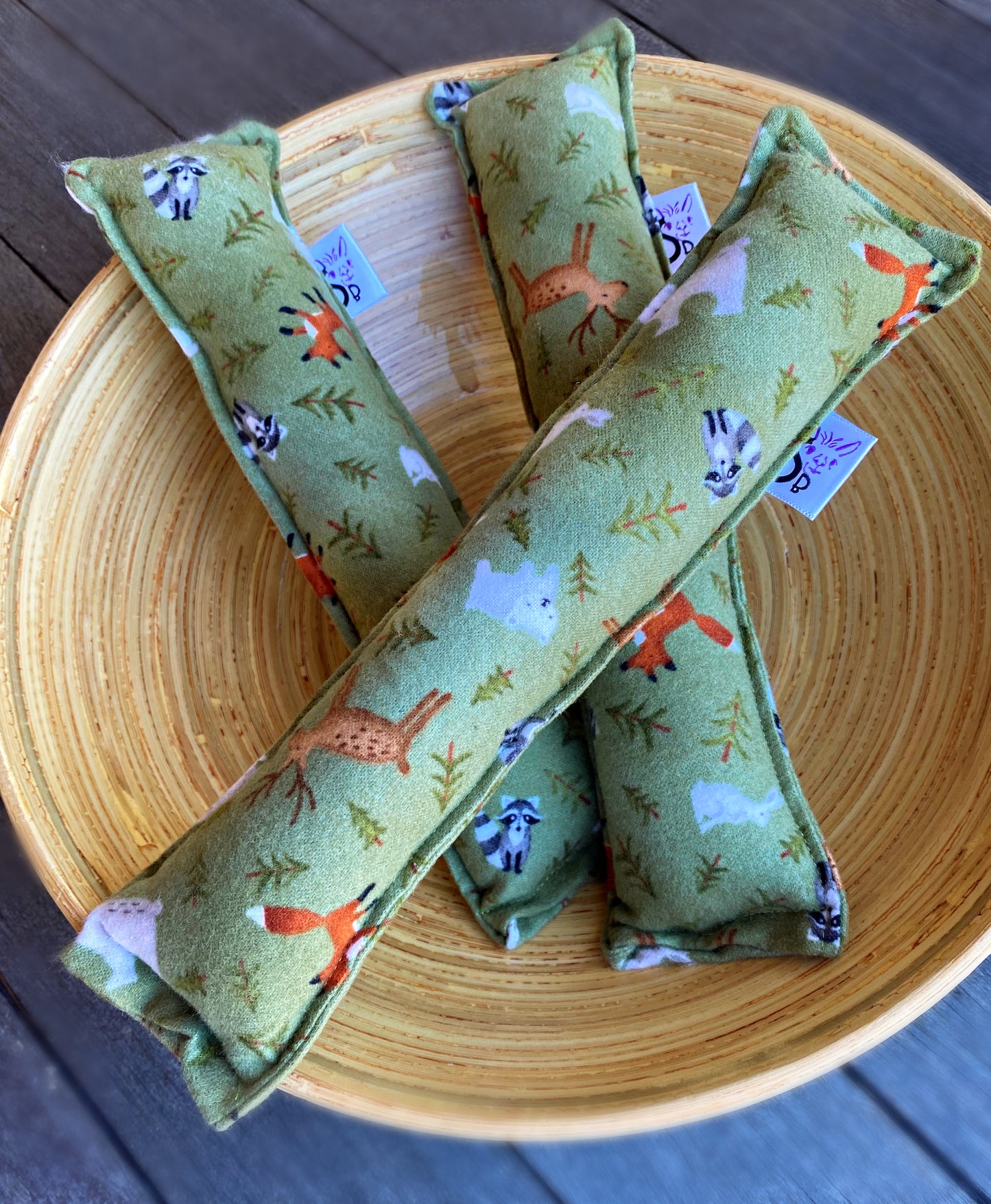 Flannel Kitty Nip Kicker Catnip Toy Green Tossed Forest Animals