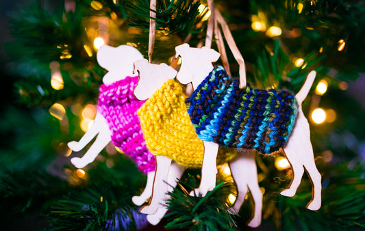 Holiday Decorations Ornaments Dogs in Handknit Sweaters