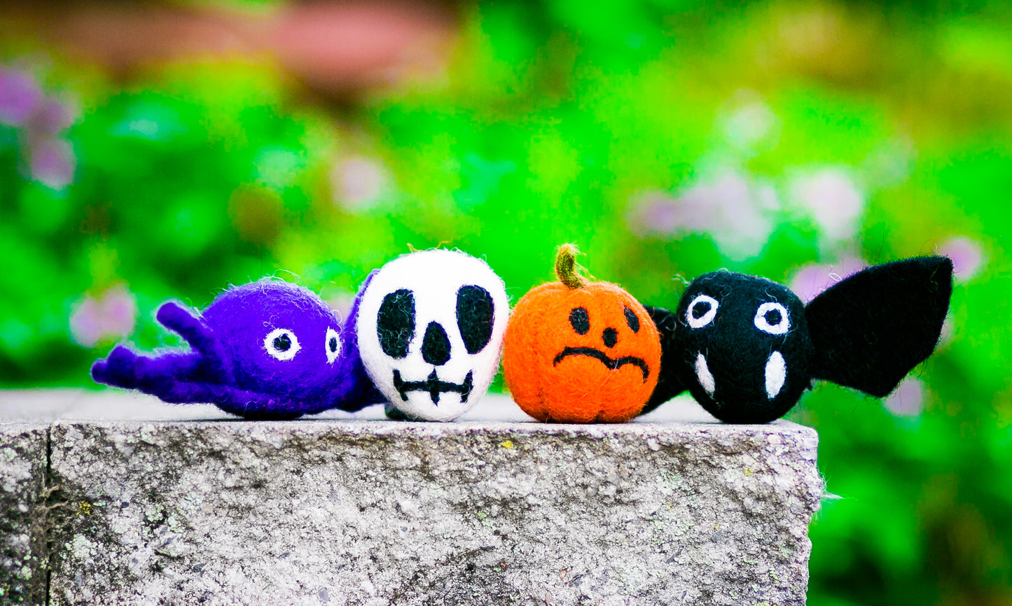 Karma Cat Felted Wool Halloween Cat Toy Jack O Lantern Halloween Pumpkin