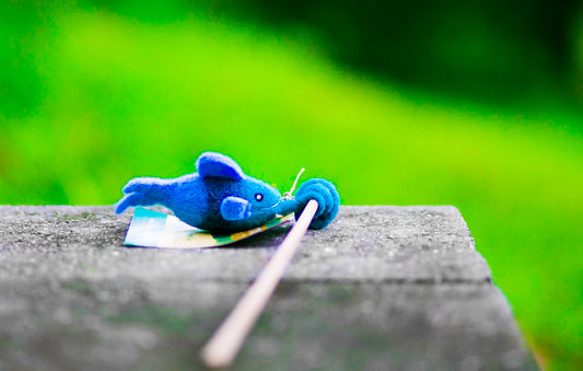 Karma Cat Cat Teaser Felted Wool Fish in Blue
