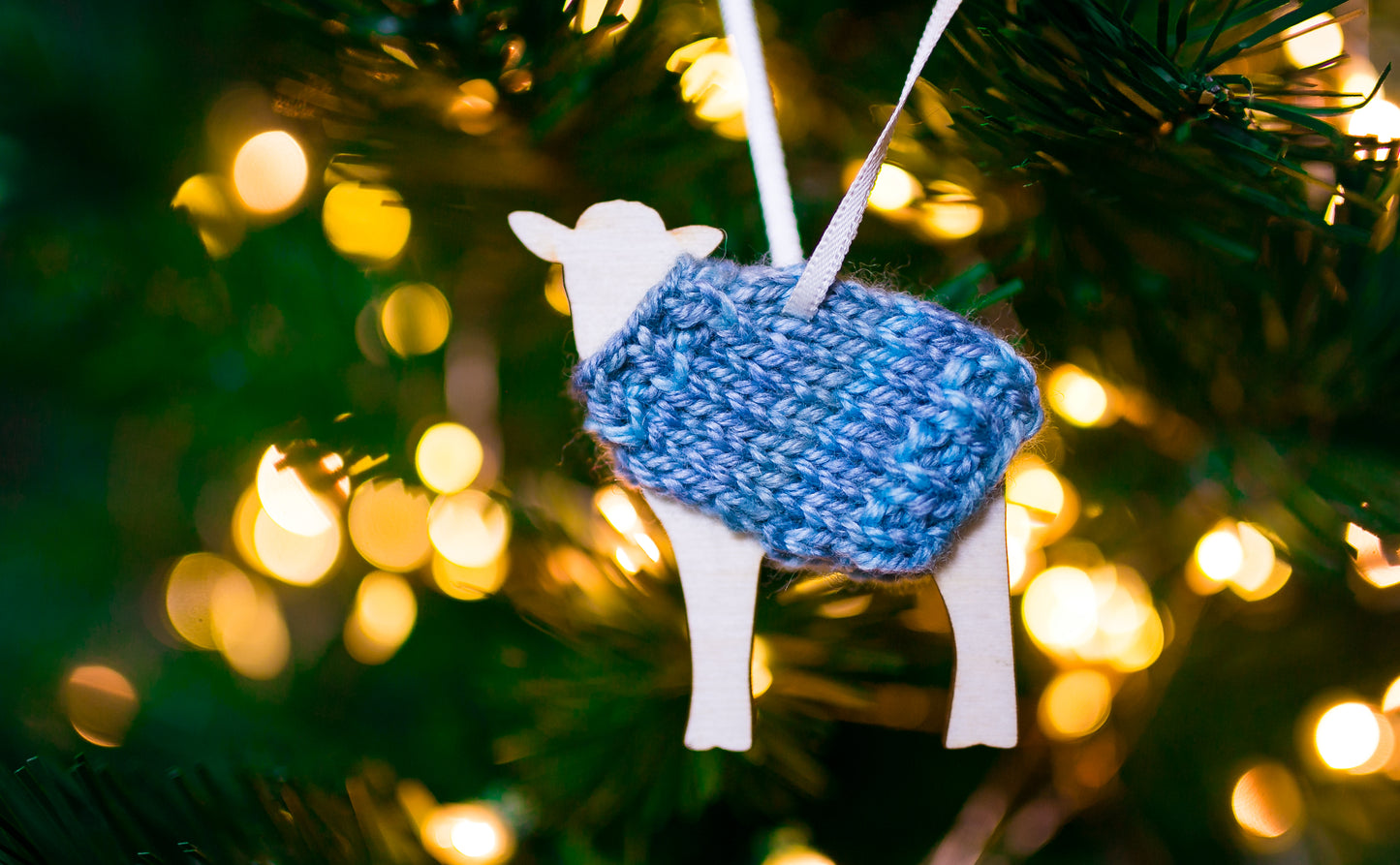 Holiday Decorations Ornaments Family of Sheep in Handknit Sweaters