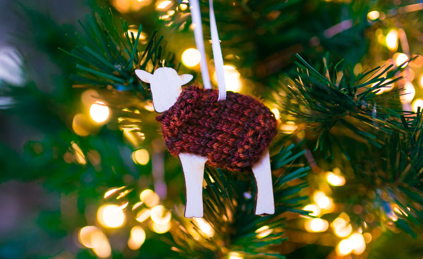 Holiday Decorations Ornaments Family of Sheep in Handknit Sweaters