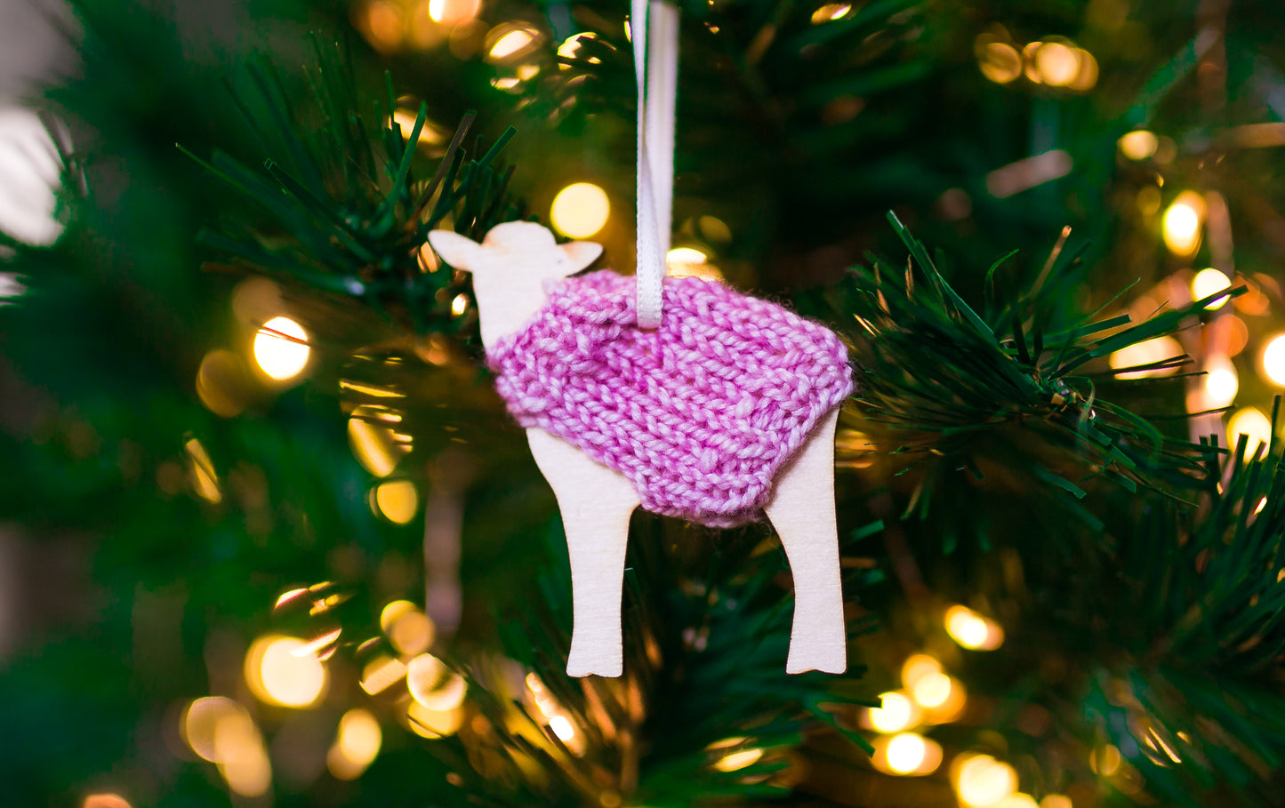 Holiday Decorations Ornaments Family of Sheep in Handknit Sweaters