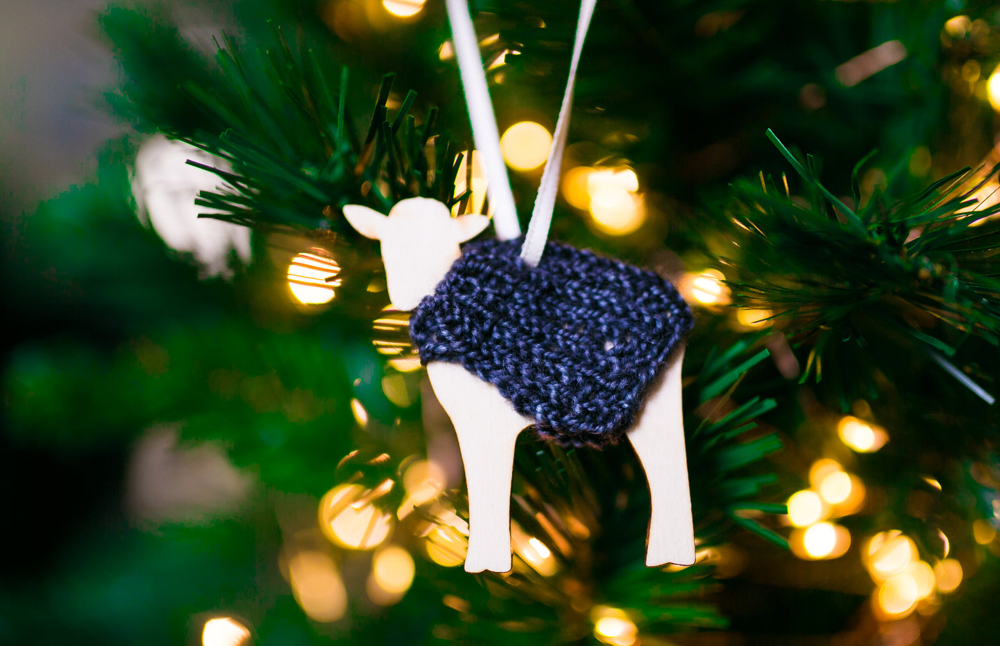 Holiday Decorations Ornaments Family of Sheep in Handknit Sweaters