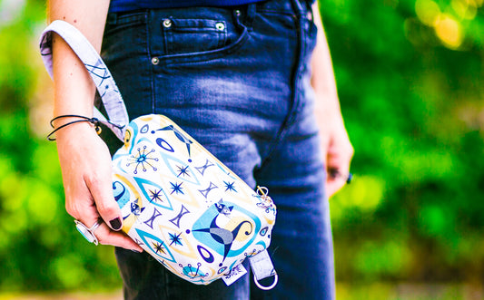 Wristlet Clutch Purse Pooch Pouch Leash Bag Mid Century Modern Cat Abstract