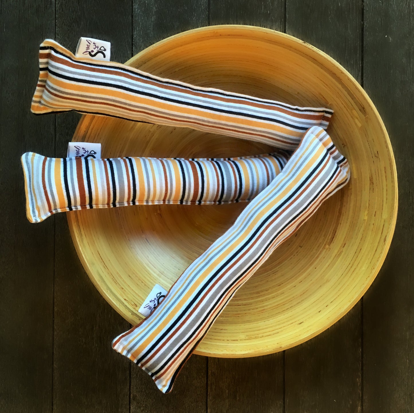 Flannel Kitty Nip Kicker Catnip Toy in Brown Pajama Stripe