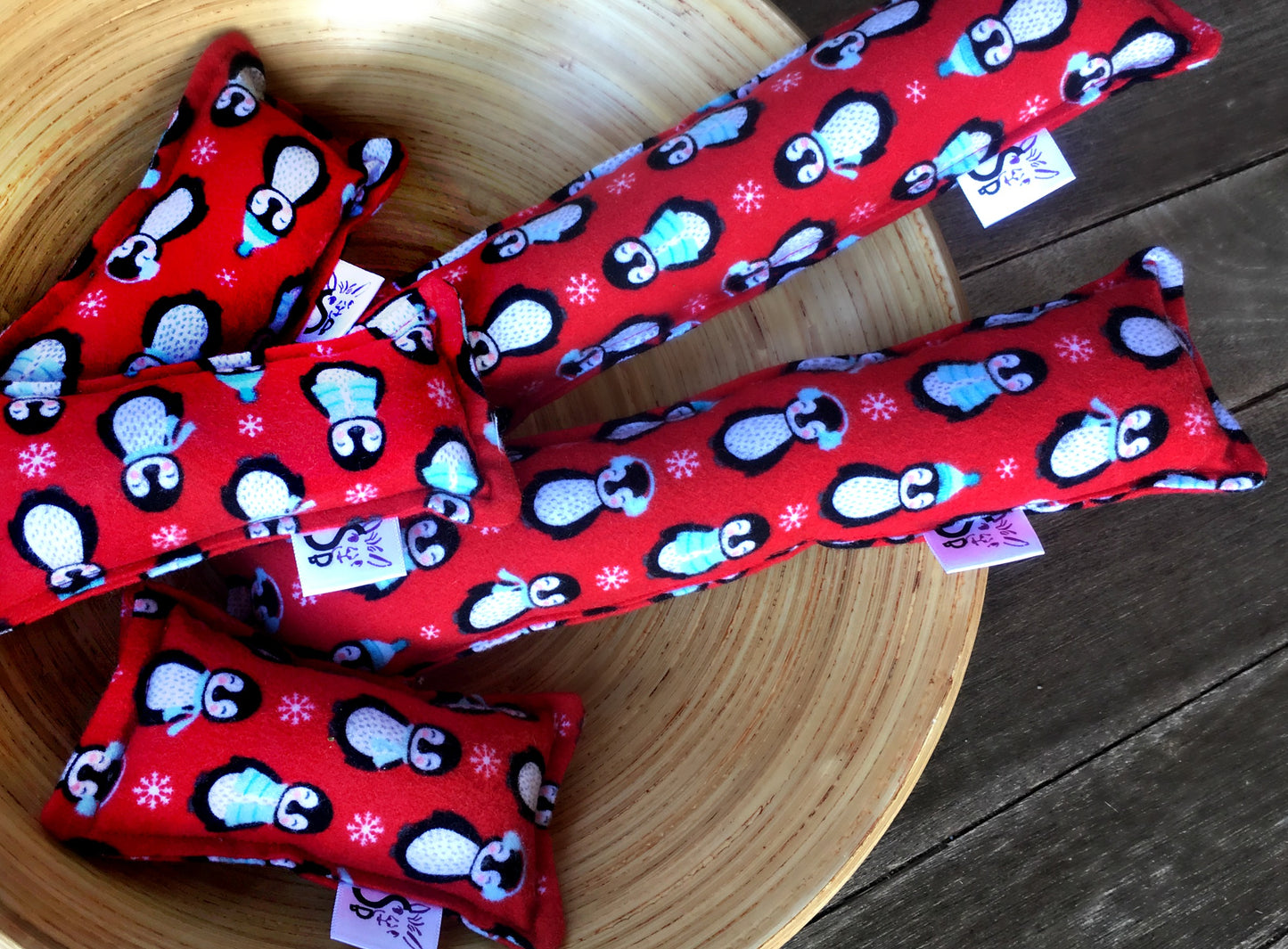 Flannel Kitty Nip Kicker Catnip Toy in Bundle Buddies Penguins in Red - 2 Sizes!