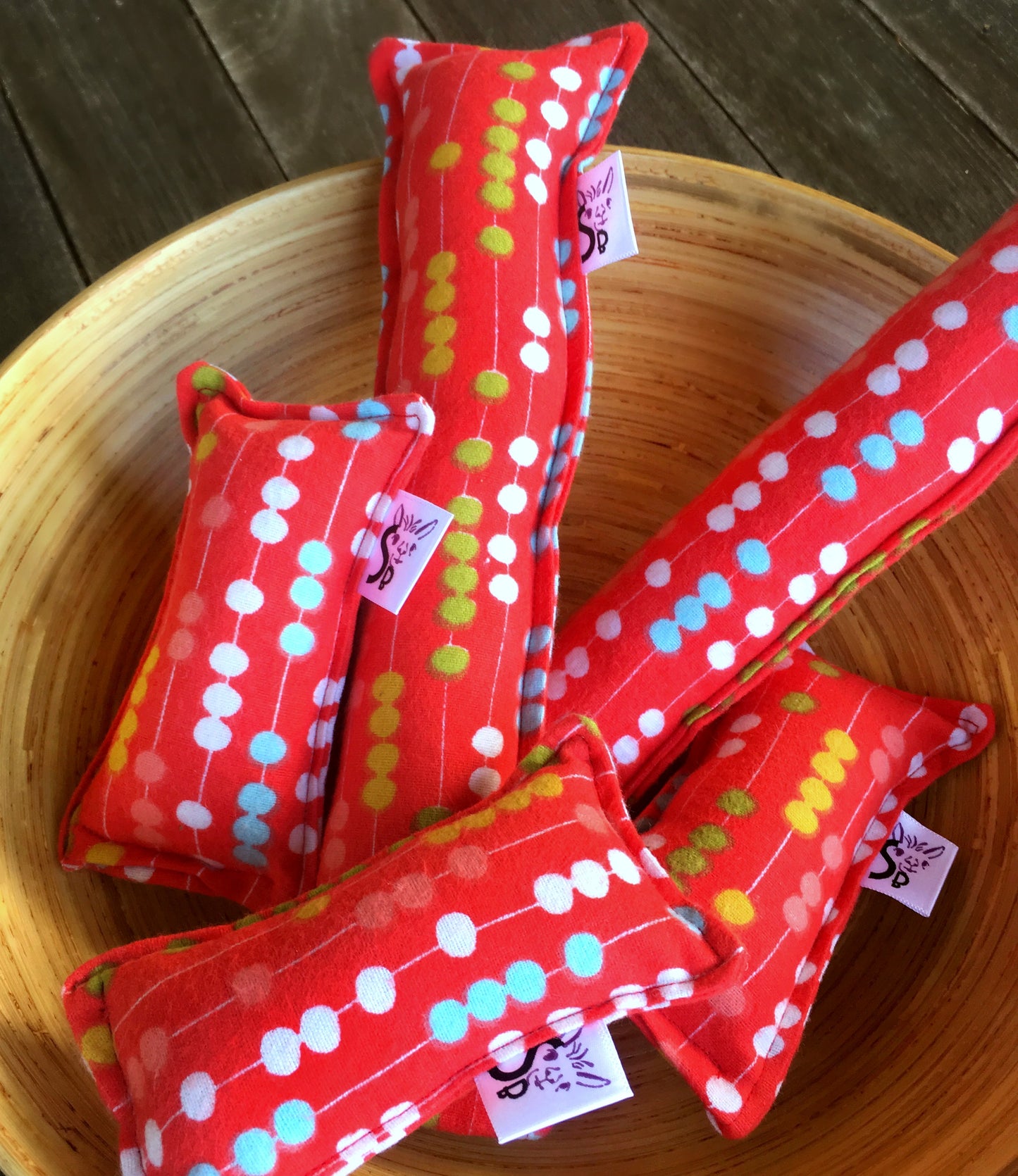 Flannel Kitty Nip Kicker Catnip Toy in Cheery Mixed Bag Abacus Flannel - 2 Sizes!