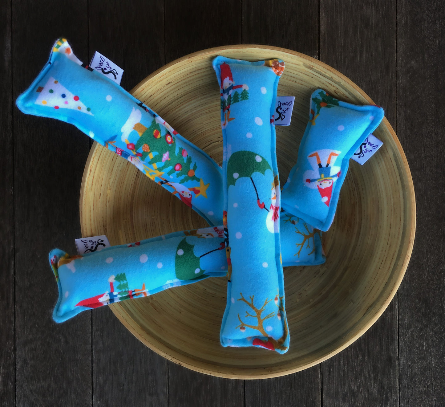 Flannel Kitty Nip Kicker Catnip Toy in Aqua Gnome for the Festive Season