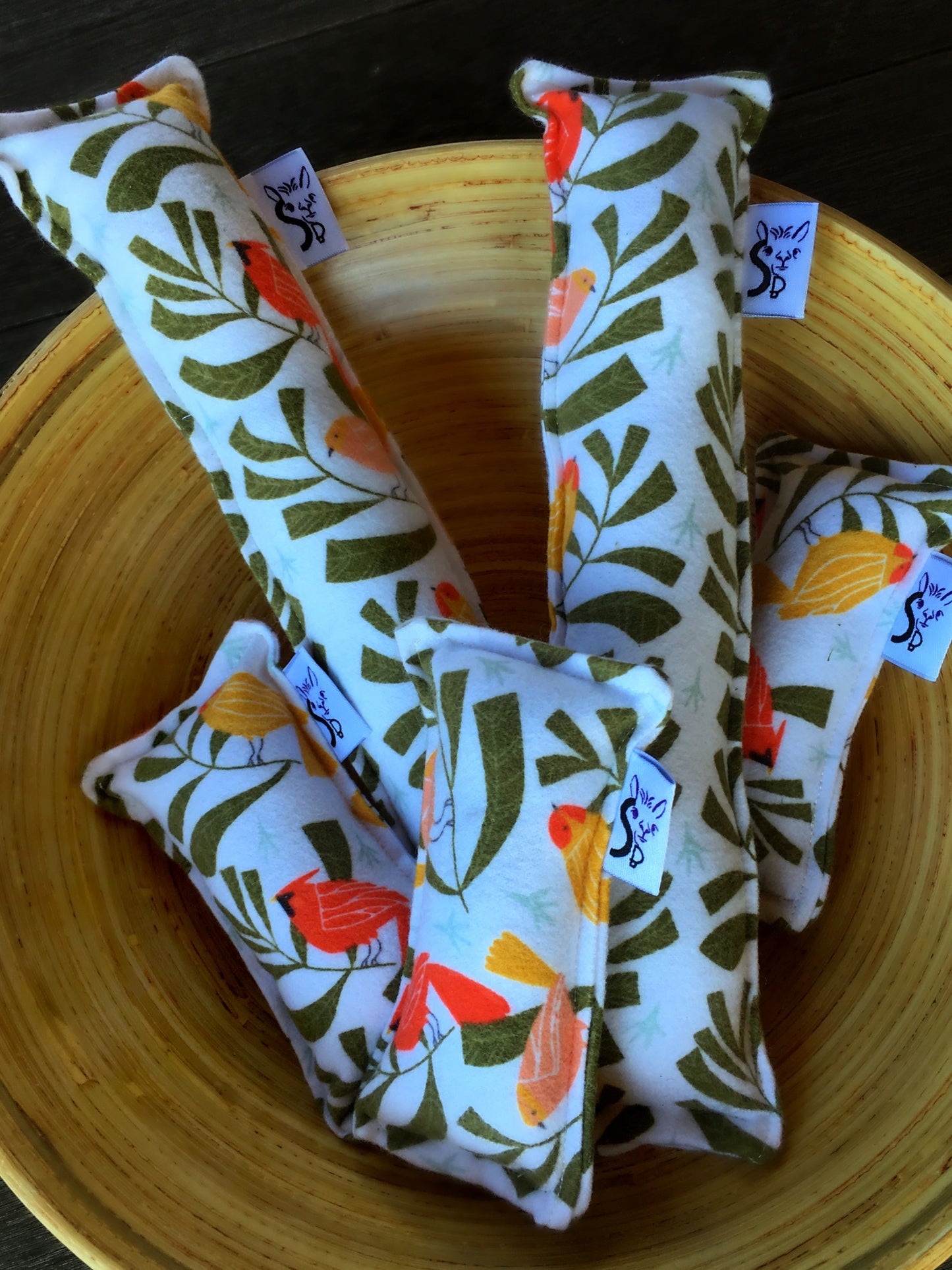 Flannel Kitty Nip Kicker Catnip Toy in White Winter Birds - 2 Sizes!