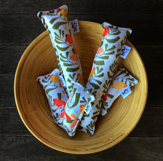 Flannel Kitty Nip Kicker Catnip Toy in White Winter Birds - 2 Sizes!