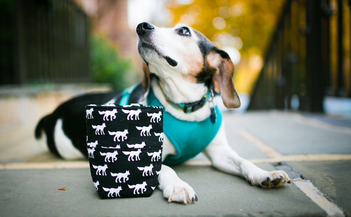 Fun Premium Treat and Pickup Bags Carry Pouch Food Safe Waterproof Lining Choice of Clasps White Wolves