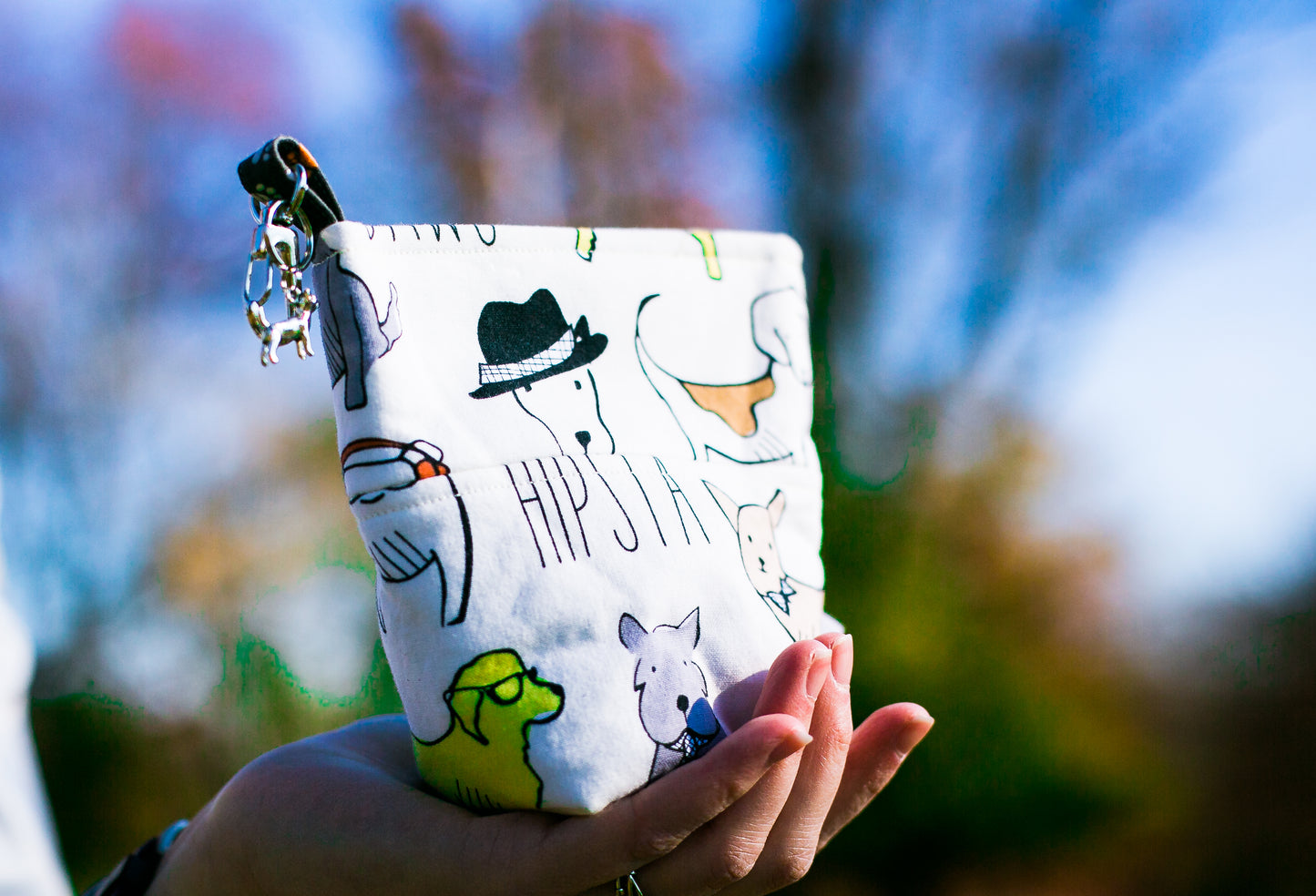 Fun Premium Treat and Pickup Bags Carry Pouch Food Safe Waterproof Lining Choice of Clasps Hipsta Dawg Hipster Dog