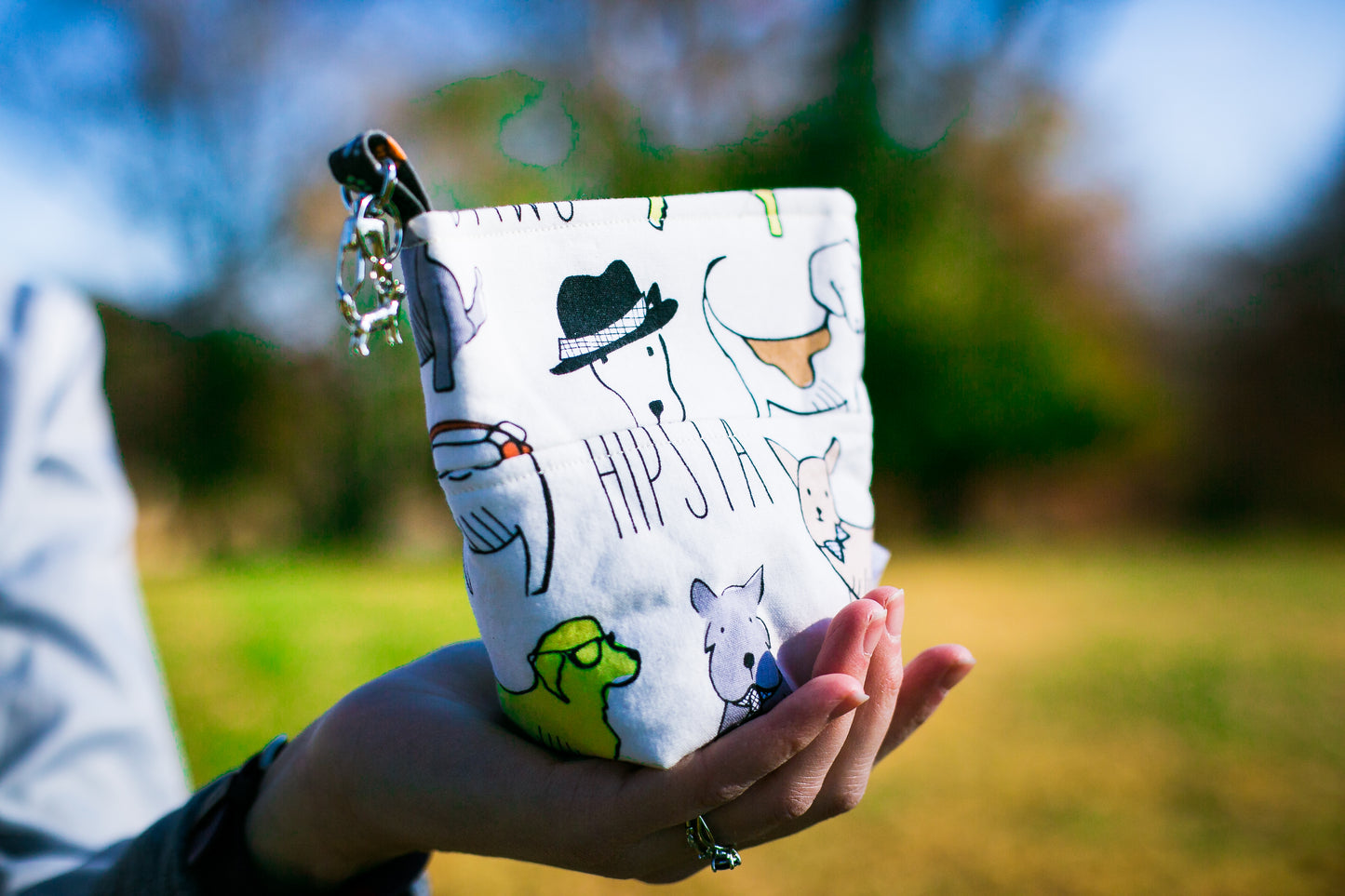 Fun Premium Treat and Pickup Bags Carry Pouch Food Safe Waterproof Lining Choice of Clasps Hipsta Dawg Hipster Dog