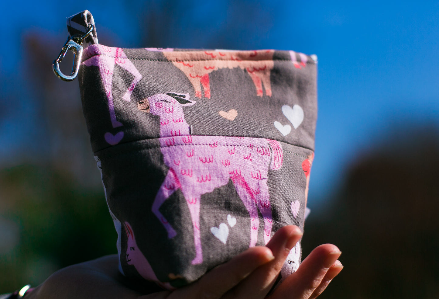 Fun Premium Treat and Pickup Bags Carry Pouch Food Safe Waterproof Lining Choice of Clasps Pink Packmates Alpacas Llamas