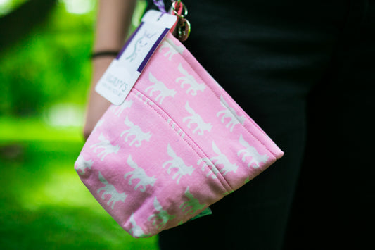 Fun Premium Treat and Pickup Bags Carry Pouch Food Safe Waterproof Lining Choice of Clasps Pink Foxes