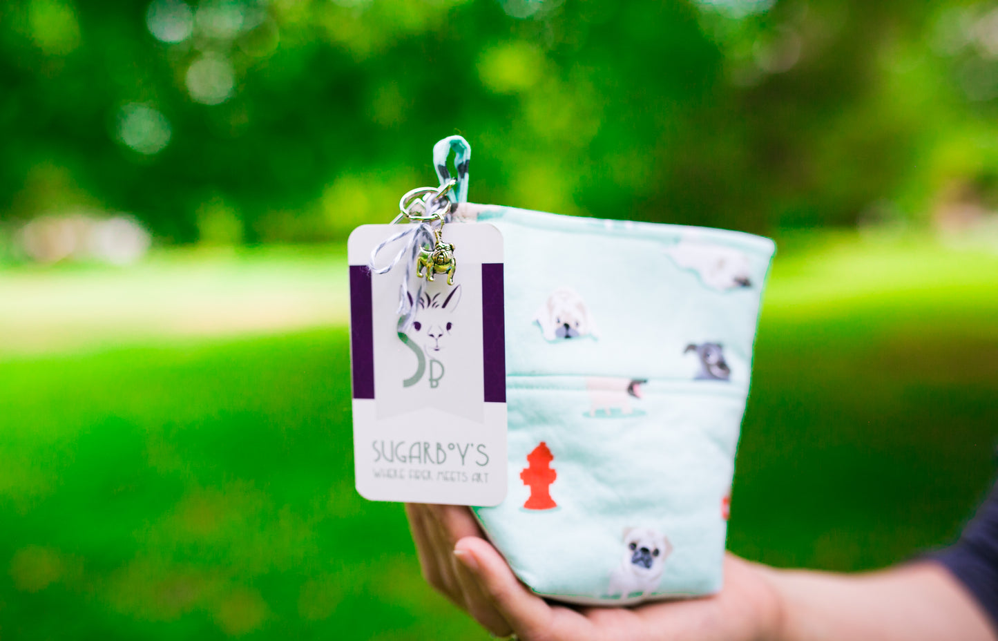 Fun Premium Treat and Pickup Bags Carry Pouch Food Safe Waterproof Lining Choice of Clasps Playful Pugs