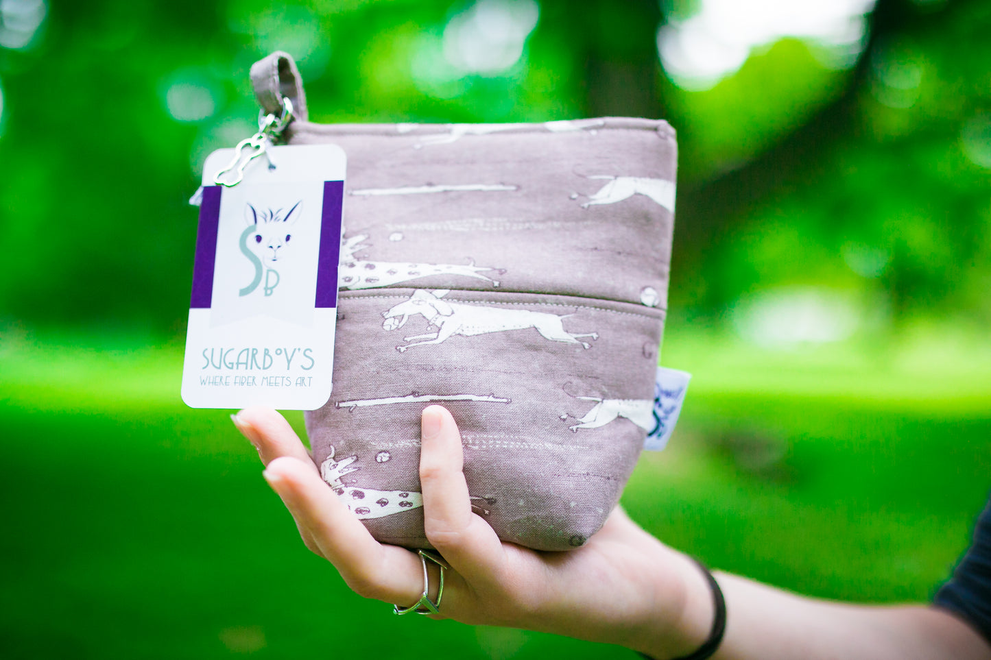 Fun Premium Treat and Pickup Bags Carry Pouch Food Safe Waterproof Lining Choice of Clasps Unleashed Gray Dogs