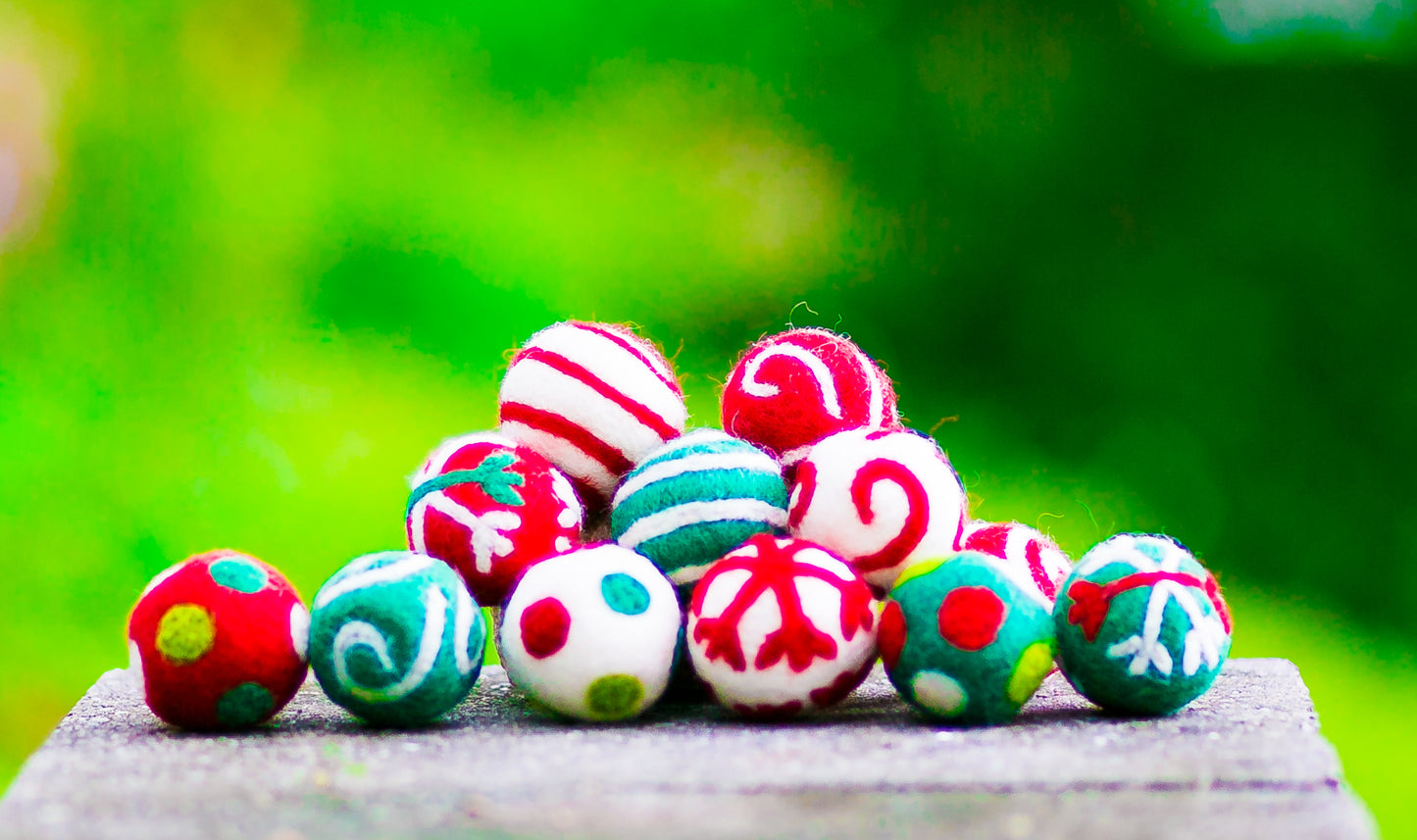 Karma Cat Felted Wool Stitched Balls Christmas Cat Toy Trio