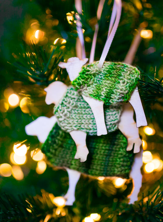 Holiday Decorations Ornaments Family of Sheep in Handknit Sweaters