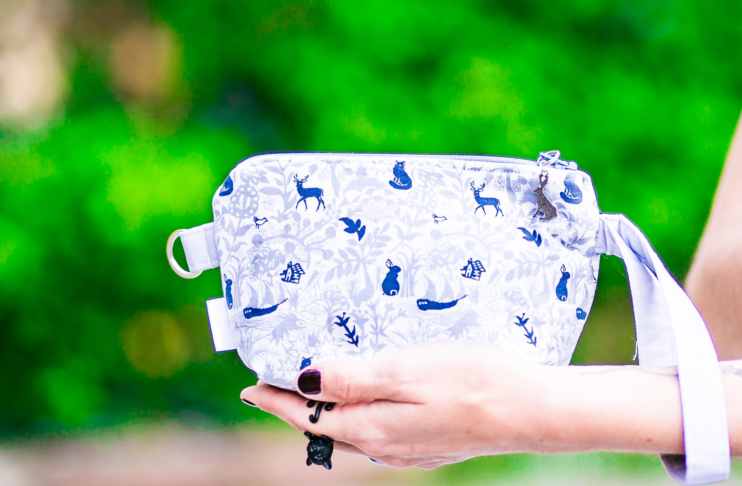 Cosmetic Bag Dog Leash Bag Wristlet Purse with Foodsafe Waterproof Lining Woodland Friends