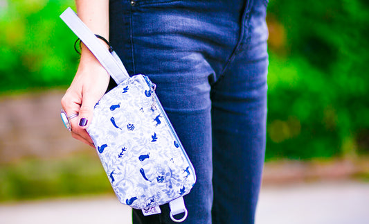 Cosmetic Bag Dog Leash Bag Wristlet Purse with Foodsafe Waterproof Lining Woodland Friends