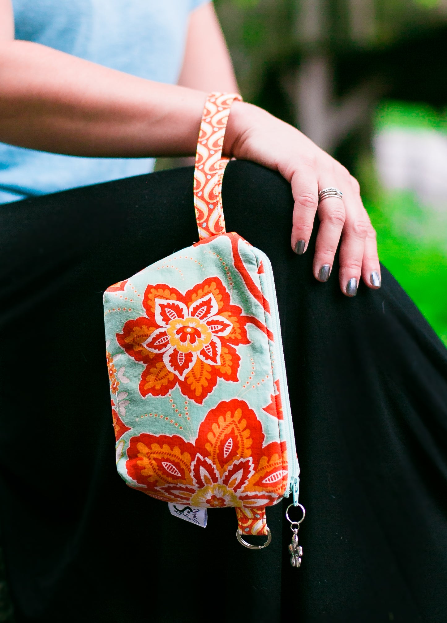 Cosmetic Bag Dog Leash Bag Wristlet Purse with Foodsafe Waterproof Lining Amber Heirloom Ornate Blooms