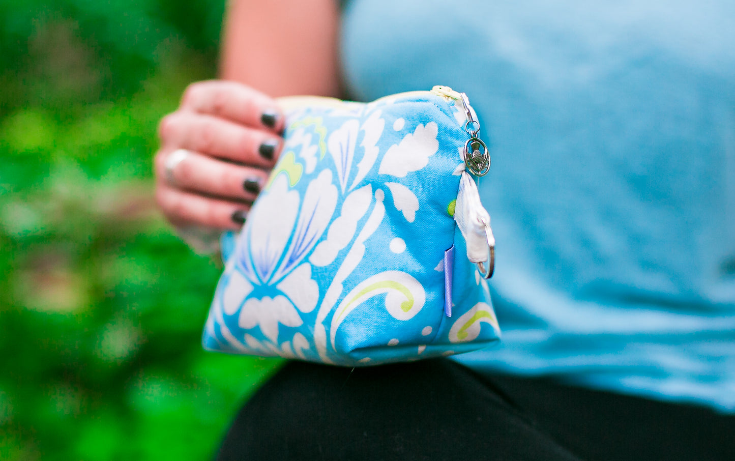 Cosmetic Bag Dog Leash Bag Wristlet Purse with Foodsafe Waterproof Lining Aqua Taza Medallion