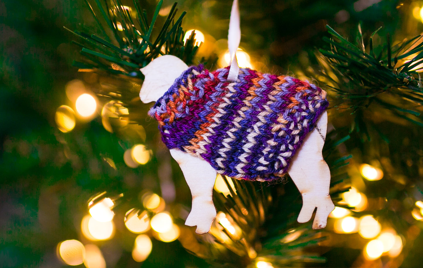 Holiday Decorations Ornaments Family of Sheep in Handknit Sweaters