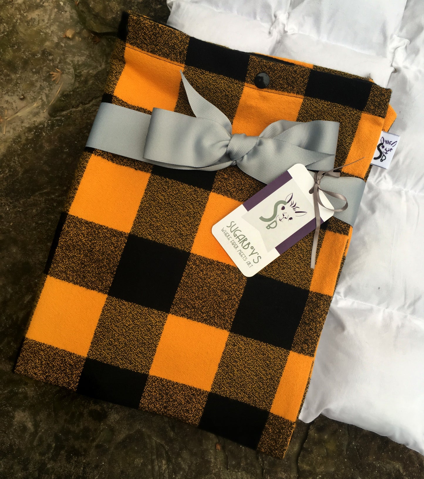 Paca Pet Pouf Pet Bed Flannel Mammoth Plaid Yellow Buffalo Check Cover