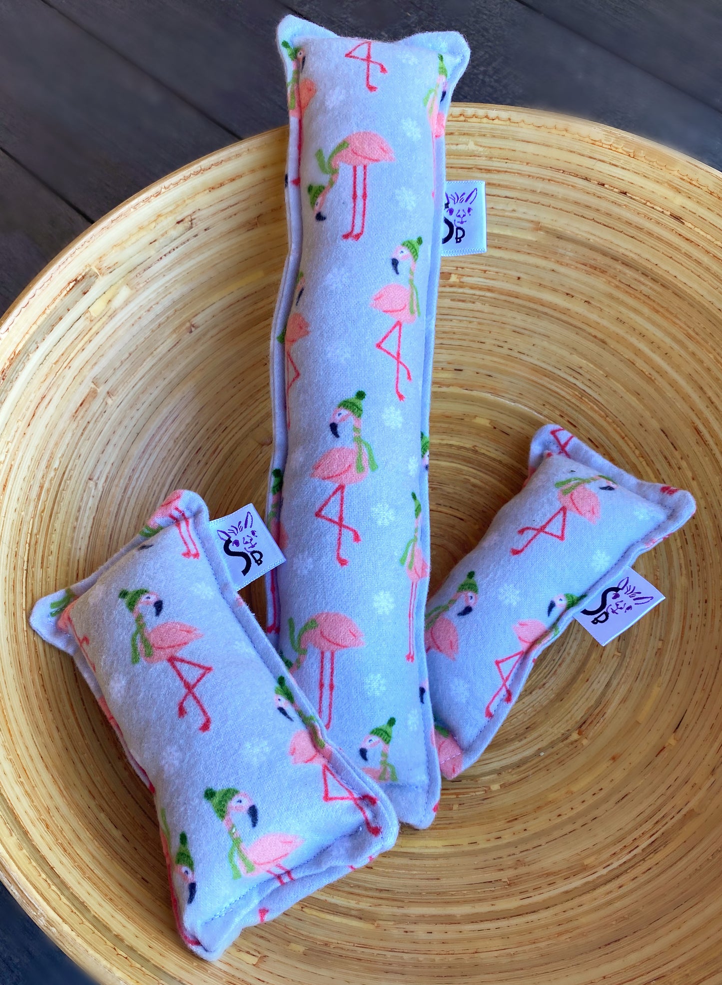 Flannel Kitty Nip Kicker Catnip Toy Bundle Buddies Flamingos in Gray - 2 Sizes!