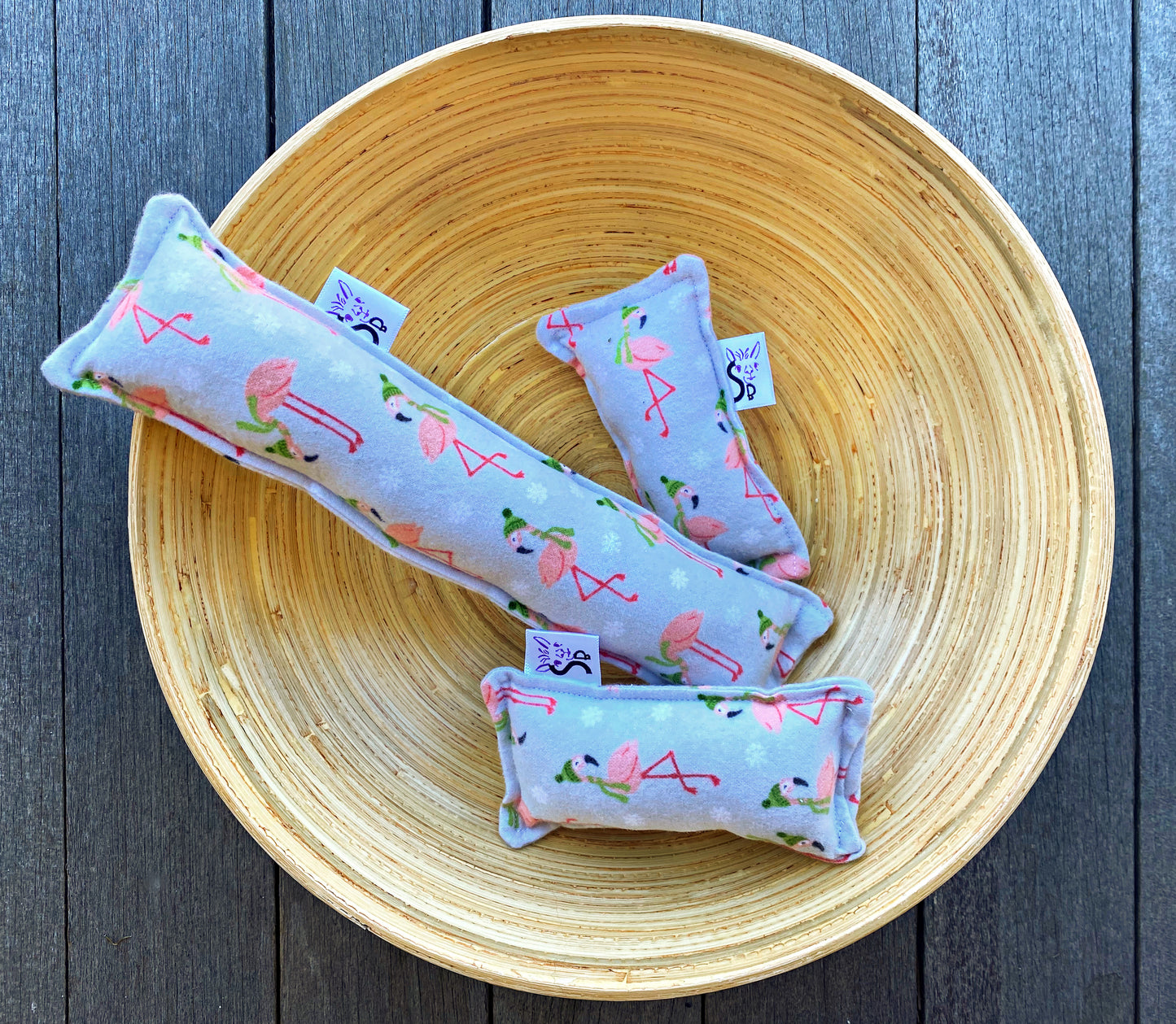 Flannel Kitty Nip Kicker Catnip Toy Bundle Buddies Flamingos in Gray - 2 Sizes!