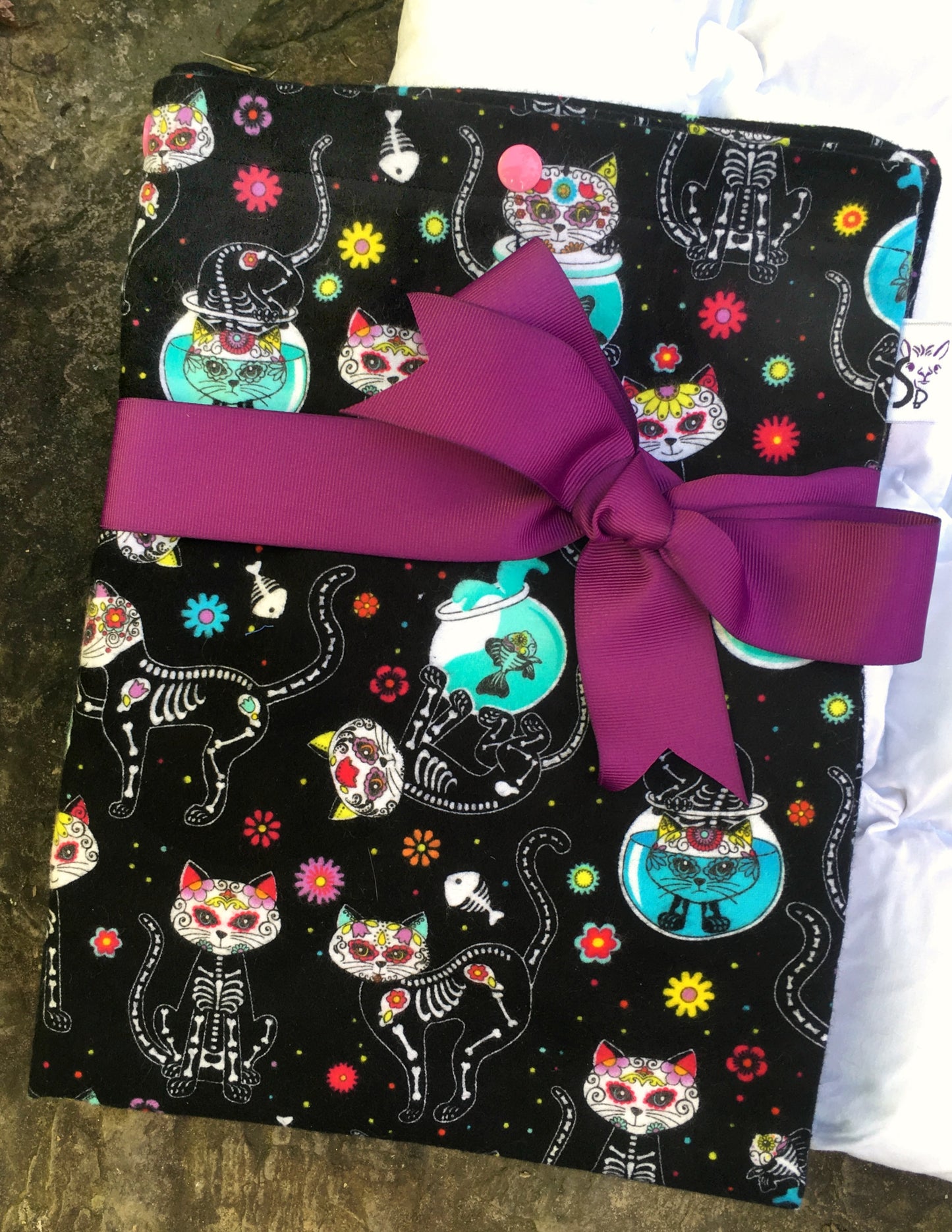 Paca Pet Pouf Pet Bed Flannel Cat Skeletons & Fishbowls Cover MADE TO ORDER
