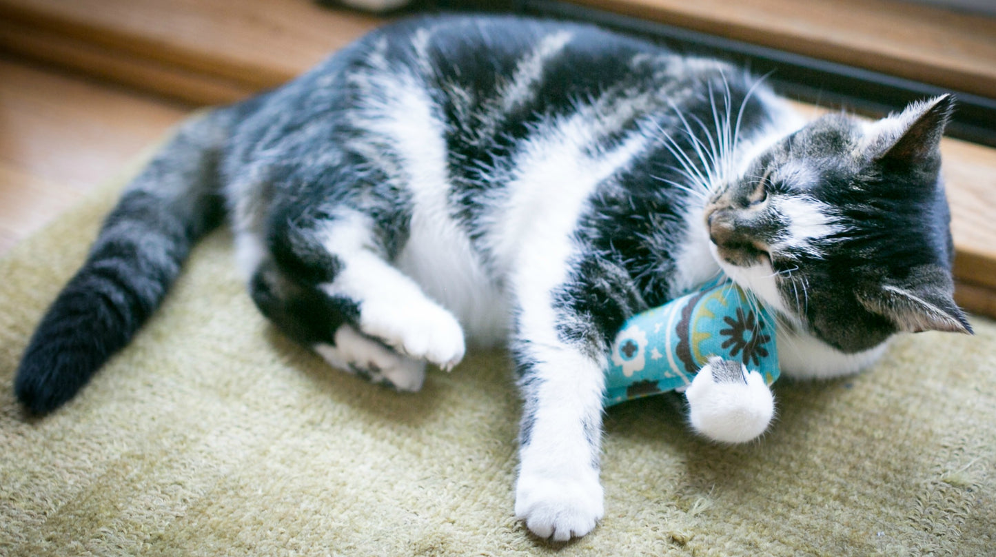 Flannel Kitty Nip Kicker Catnip Toy in Blue Sweater Weather - 2 Sizes!