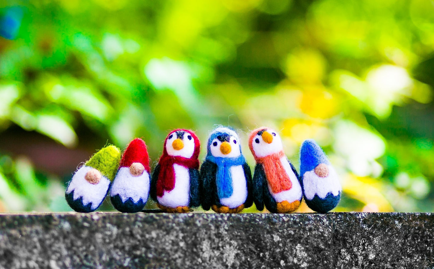 Felted Wool Penguin Cat Toy in Orange - With or Without Catnip