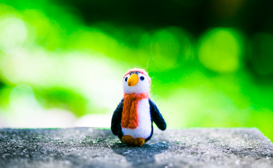 Felted Wool Penguin Cat Toy in Orange - With or Without Catnip