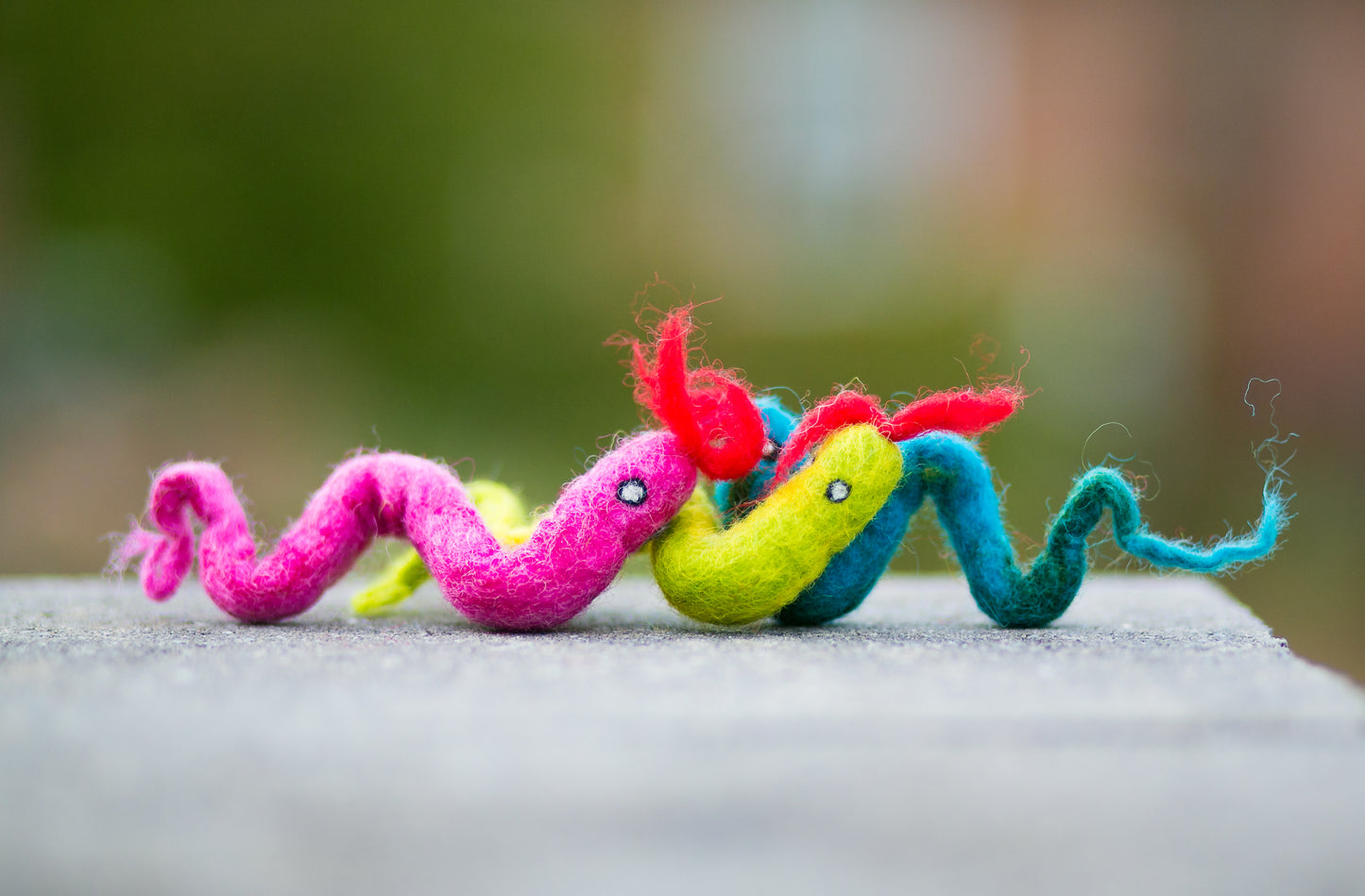Karma Cat Backyard Friends Felted Wool Snake Cat Toy in Pink