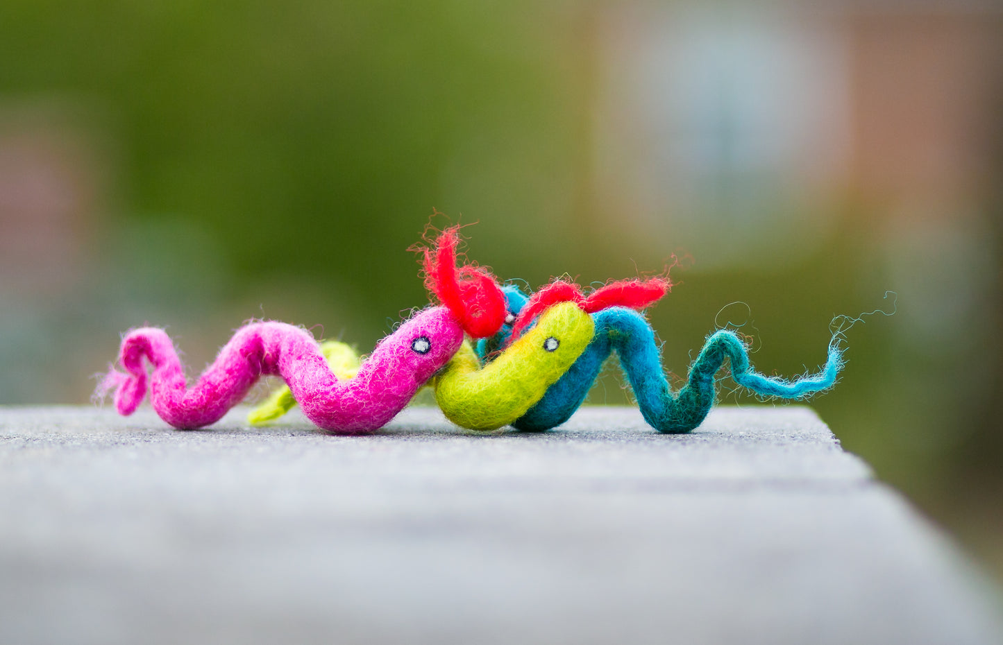 Karma Cat Backyard Friends Felted Wool Snake Cat Toy in Pink